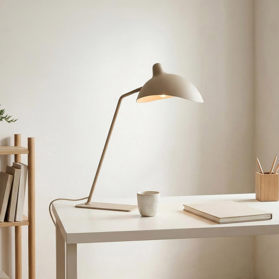 Tischleuchte Virello in Sandbeige mit verstellbarem Schirm