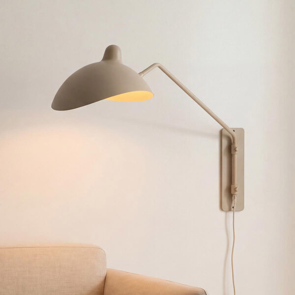 Wandleuchte Virello in Sandbeige mit verstellbarem Arm und Schirm