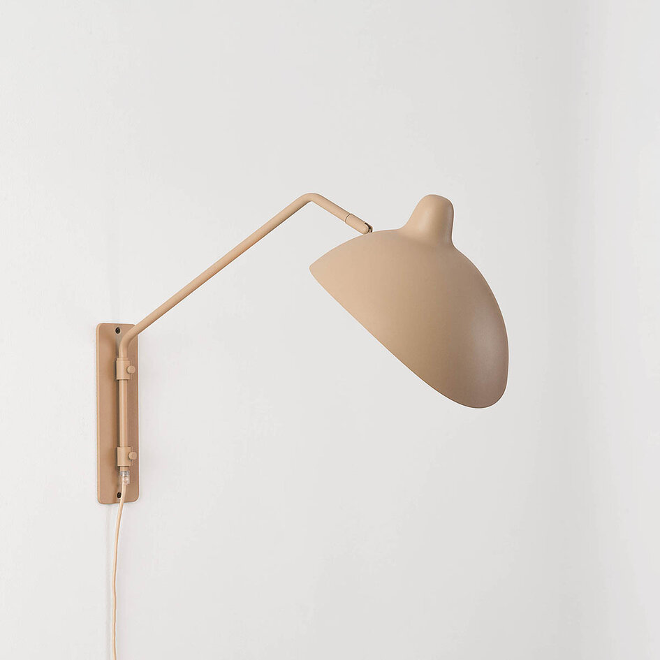 Wandleuchte Virello in Sandbeige mit verstellbarem Arm und Schirm