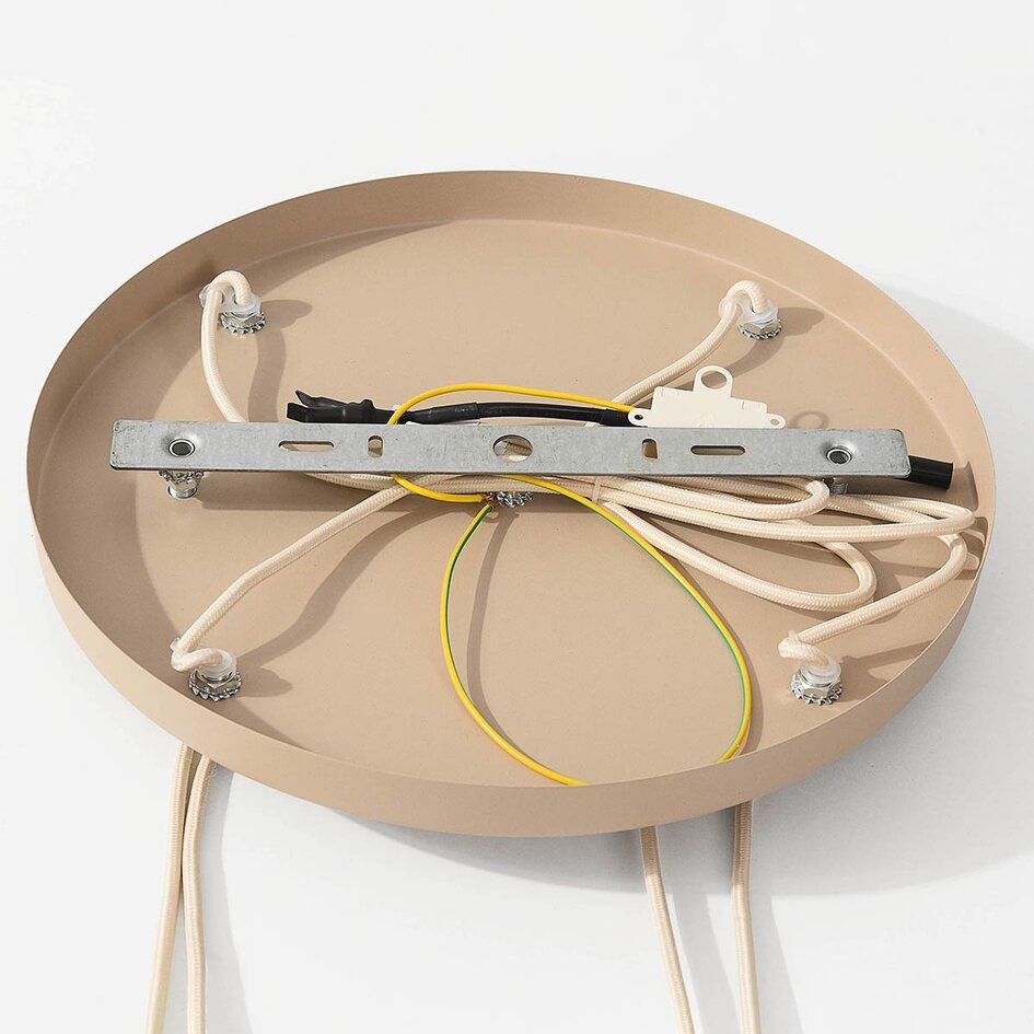 4-flammige Japandi-Hängelampe Senji sandtaupe mit Leinenkappen