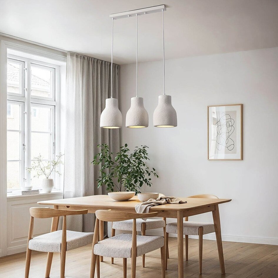 Wabi Sabi Pendelleuchte Hikari mit weißem 3-Licht-Schirm