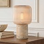 Tischlampe Aurex mit geripptem amber Glas und Travertin-Optik Fuß