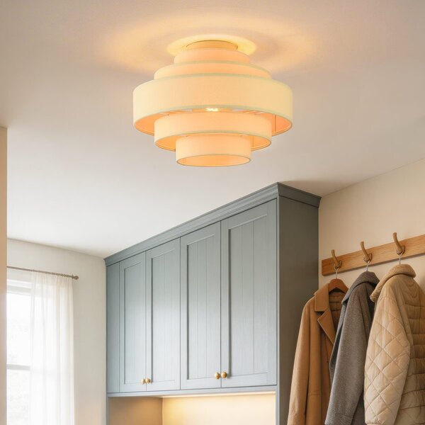 Deckenleuchte Mavro cremebeige mit geschichtetem Stoffschirm