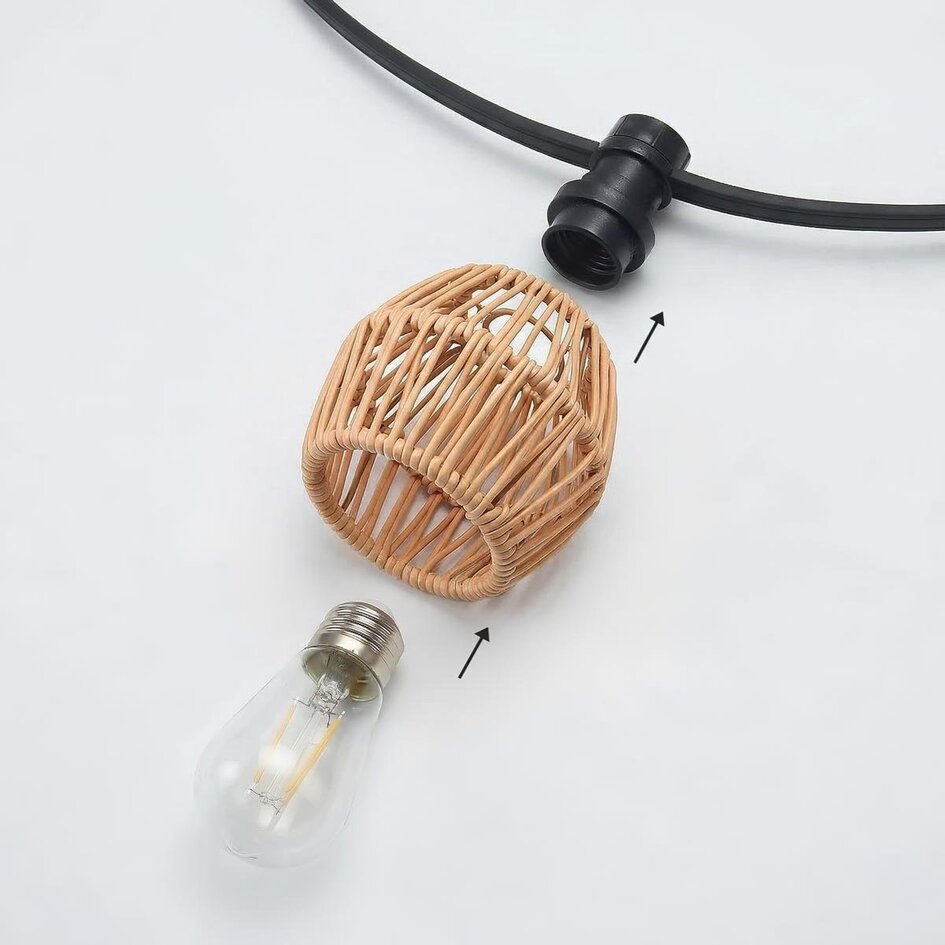 Schirm für Illu-Lichterketten-Lampen mit hellen Rattan-Look-Abdeckung
