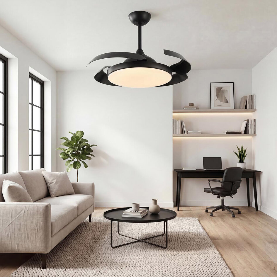 Schwarzer Deckenventilator mit integrierter Lichtquelle - Ventu