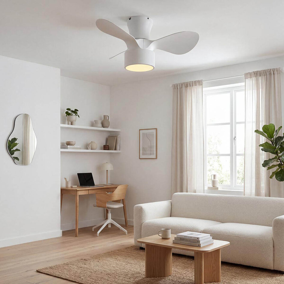 Kompakter Deckenventilator inkl. LED und Fernbedienung,  Weiß - Vejas