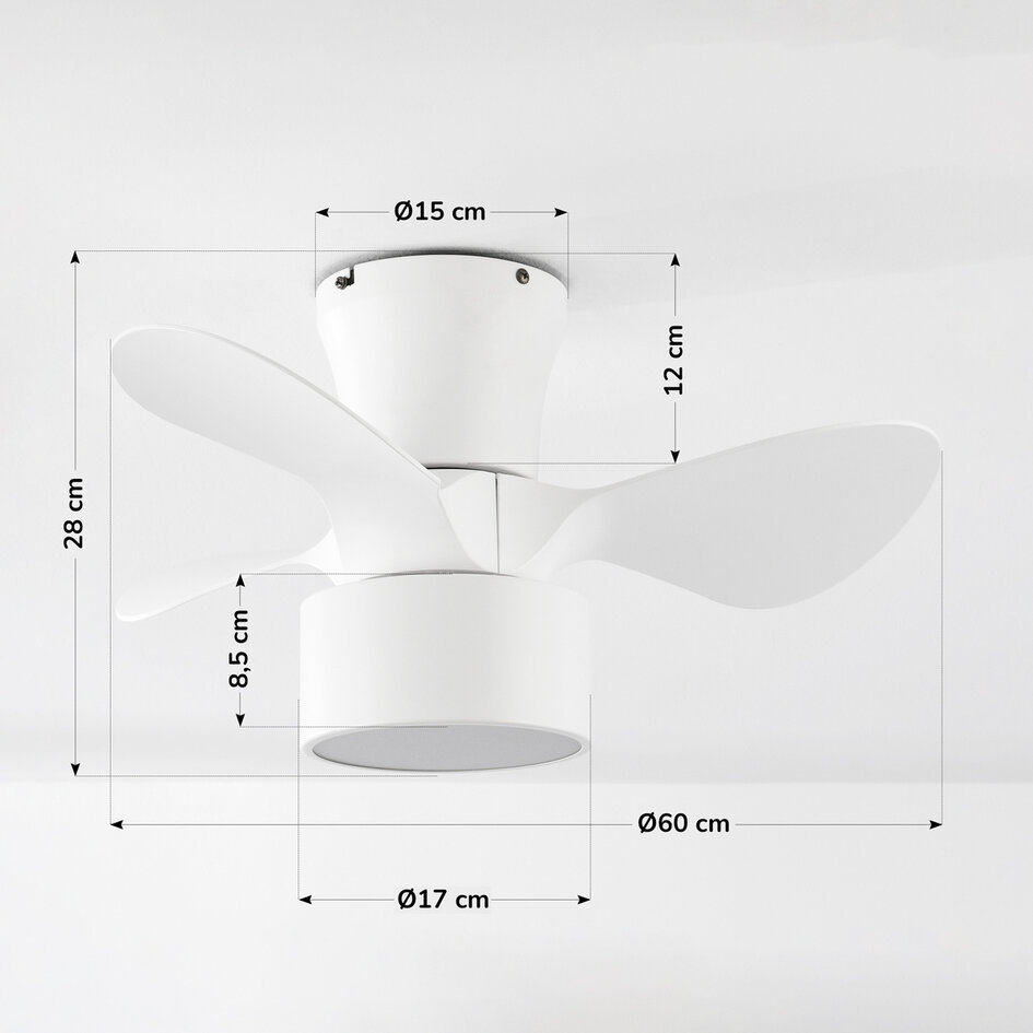 Kompakter Deckenventilator inkl. LED und Fernbedienung,  Weiß - Vejas
