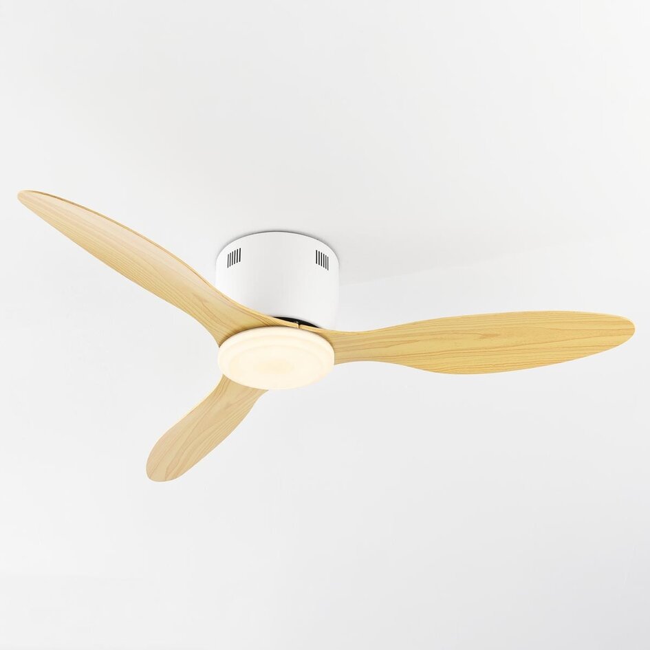 Deckenventilator weiß mit Buchenholzoptik inkl. Fernbedienung - Rivotra
