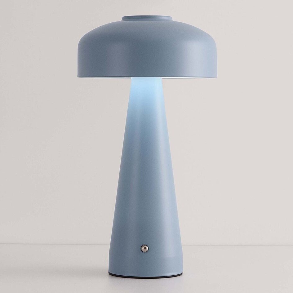 Wiederaufladbare Pilzlampe Soma hellblau mit Touch-Dimmer und einstellbarer Farbtemperatur