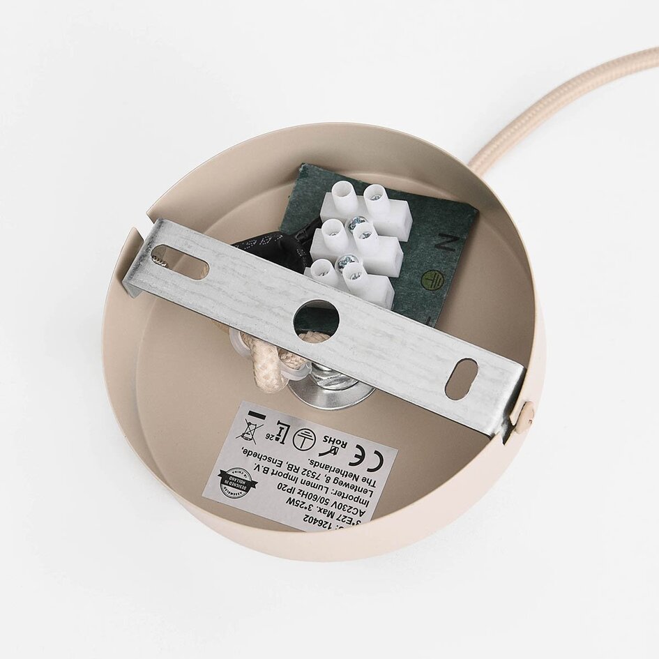 Design Hängelampe Nerai beige mit drei geschichteten Leinen-Lampenschirmen