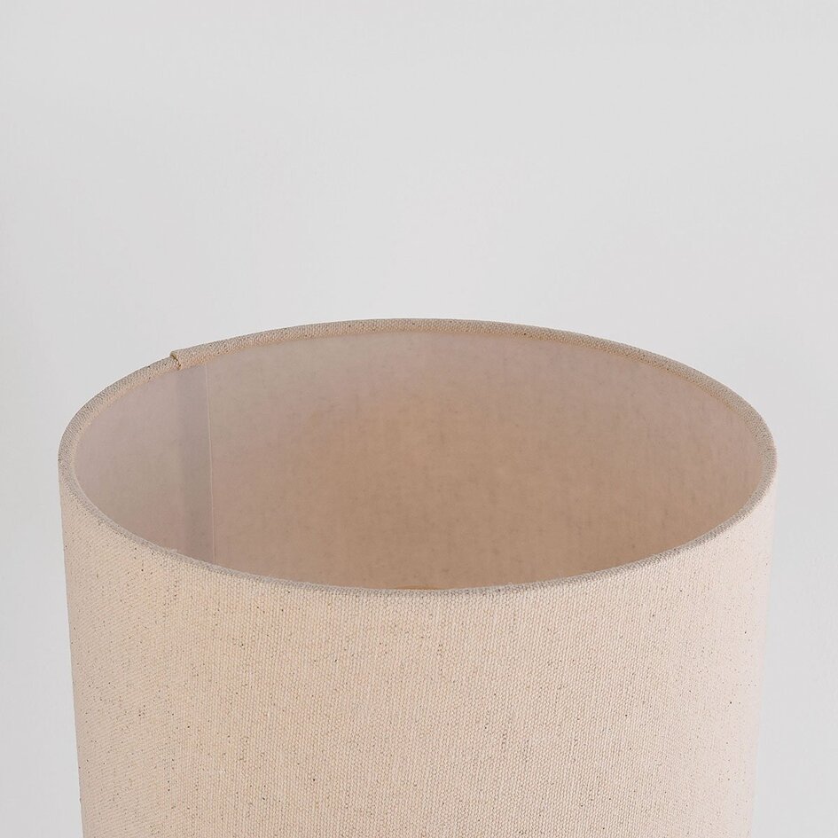 Tischleuchte Aurea beige mit Leinenbezug und Travertin-Effekt