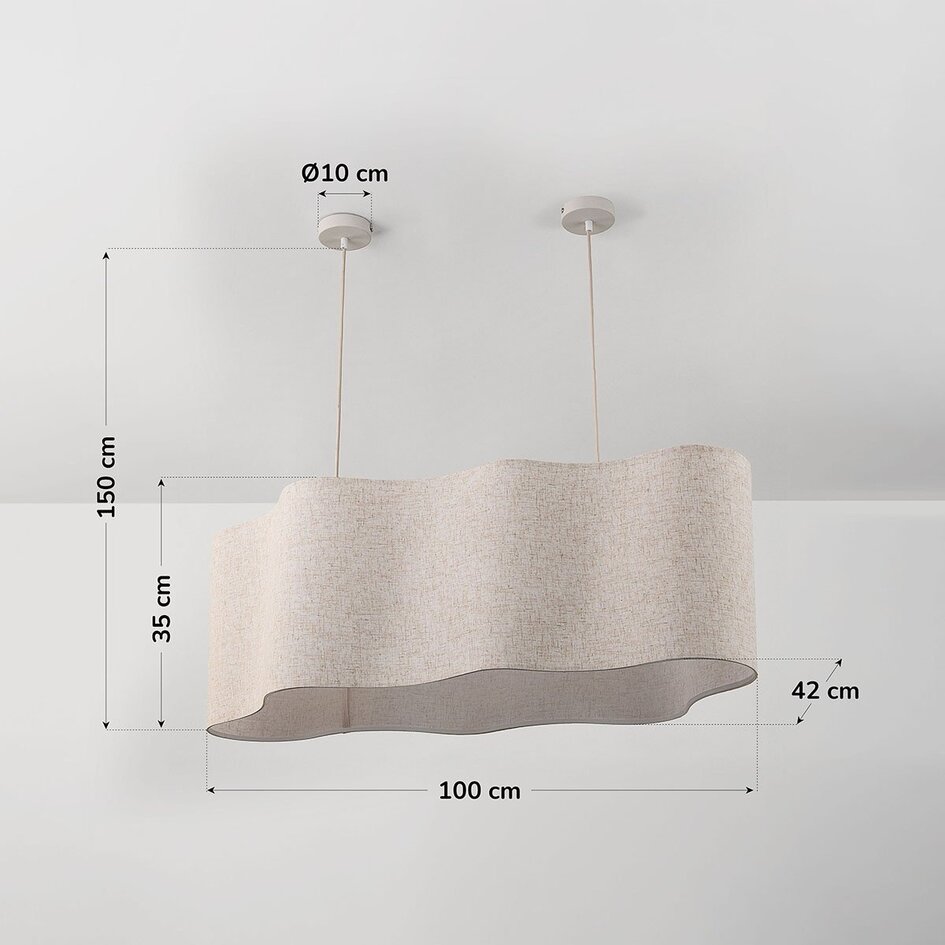 Hängelampe Hirom beige mit Leinenstoffschirm 2-flammig