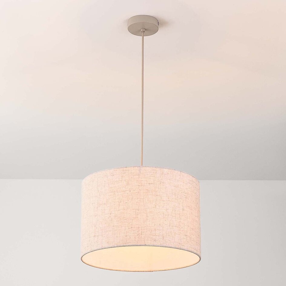 Moderne Hängelampe Avano beige mit Leinenstoffschirm