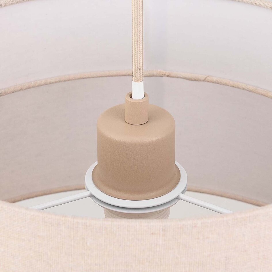 Hängelampe Corra beige mit geschichtetem Leinenschirm