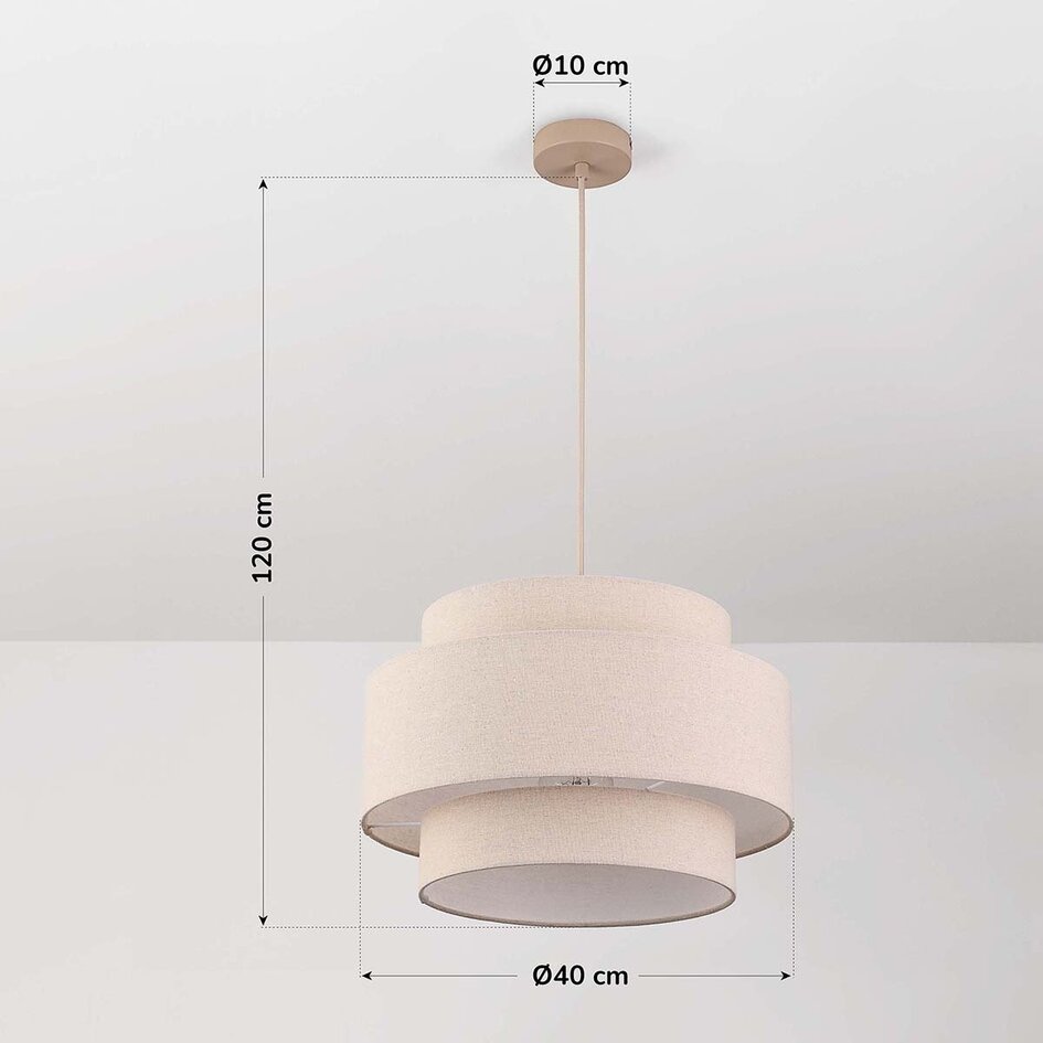 Hängelampe Corra beige mit geschichtetem Leinenschirm