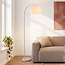Moderne Steh-Bogenlampe Lerava beige mit Leinen-Schirm