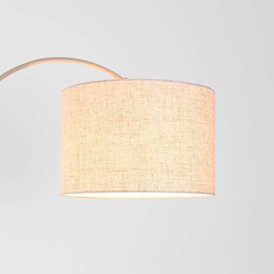 Moderne Steh-Bogenlampe Lerava beige mit Leinen-Schirm
