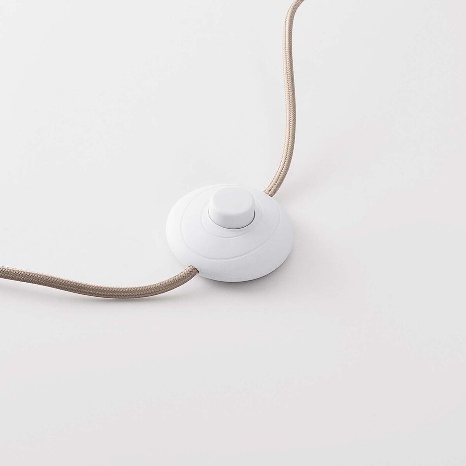 Moderne Steh-Bogenlampe Lerava beige mit Leinen-Schirm