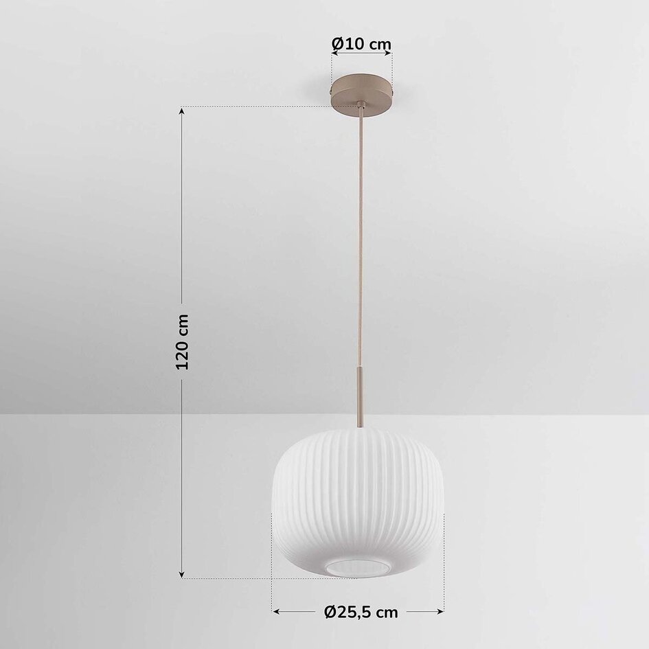Hängelampe Isolde beige mit geripptem milchweißem Glas