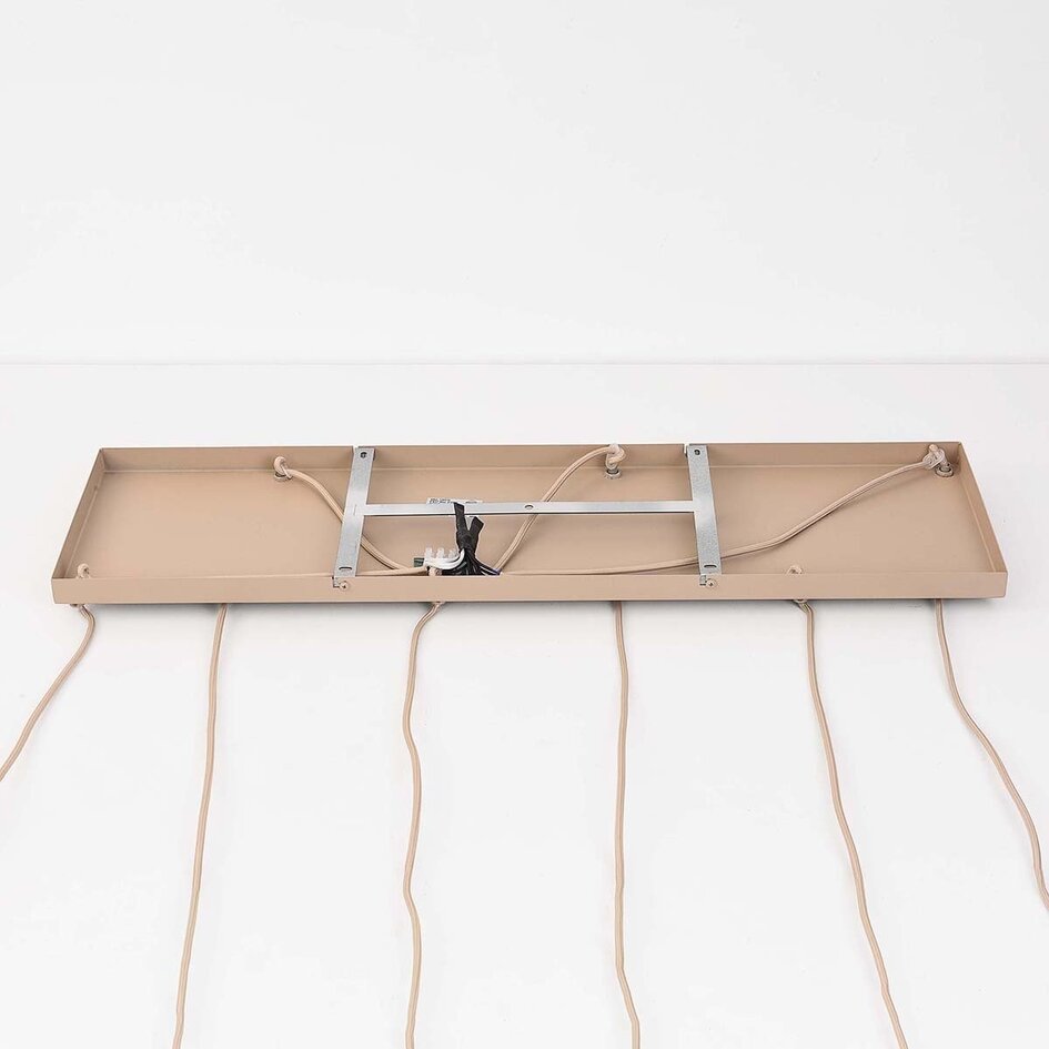 Moderne beige Hängelampe Odalyn mit 6 Gläsern aus geripptem milchweißem Glas