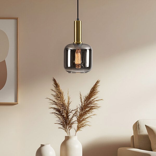 1-flammige Hängelampe Appeso - Schwarz, Gold und Rauchglas