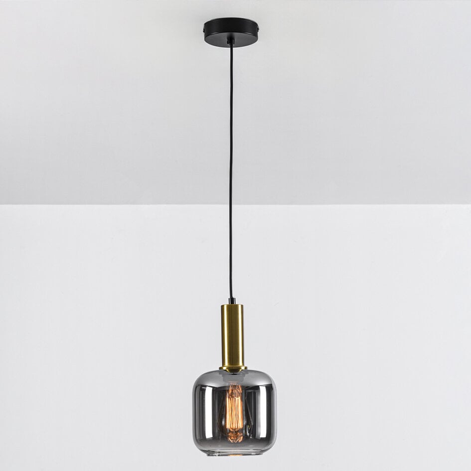 1-flammige Hängelampe Appeso - Schwarz, Gold und Rauchglas