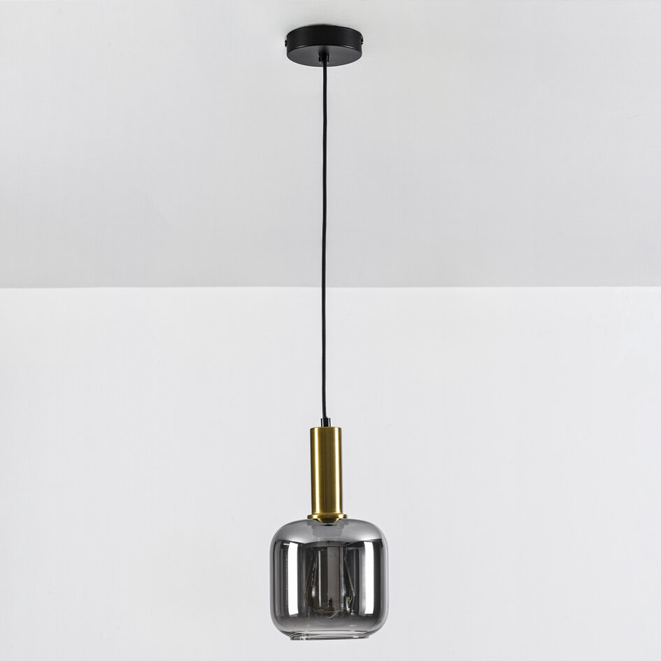 Moderne schwarz-goldene Pendelleuchte mit Rauchglas - Appeso