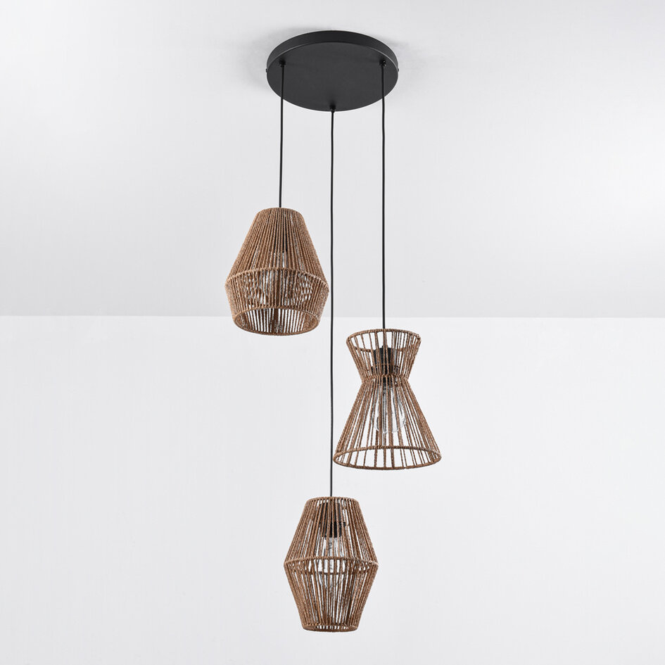 Bohemian Pendelleuchte mit geflochtenem Seil, 3-flammig - Tiga