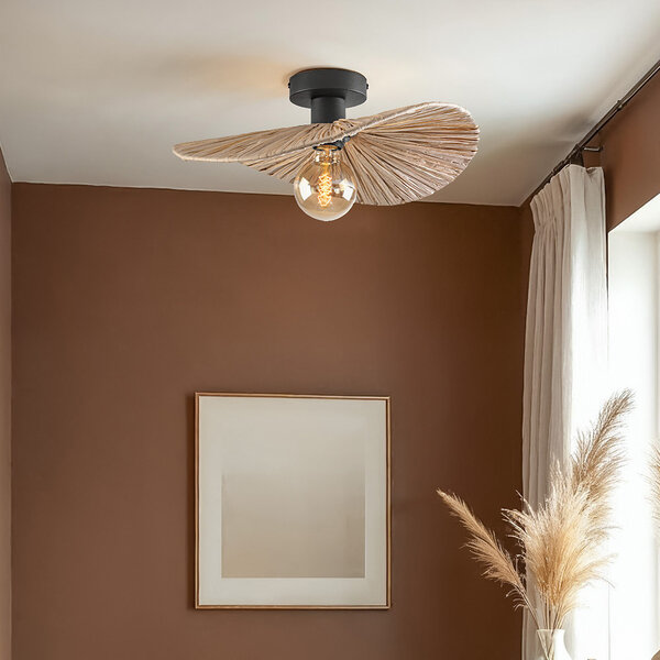 Deckenleuchte Satu mit geflochtenem Raffiapapier Ø38 cm