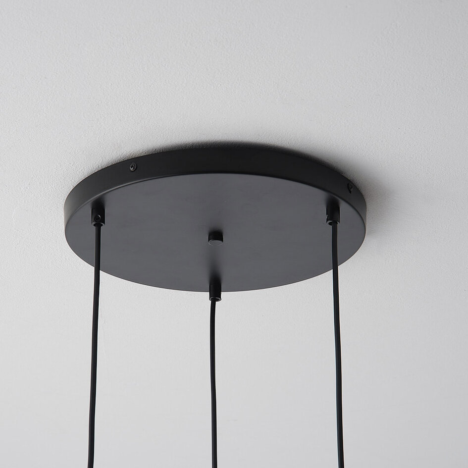 Design-Hängeleuchte Fajah schwarz mit organisch geformtem Perlmuttglas, 3-flammig