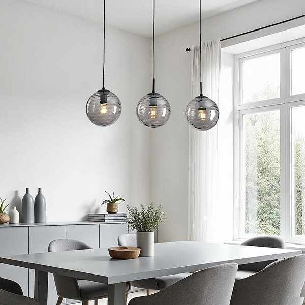 Moderne Pendelleuchte schwarz mit 3D gewelltem Rauchglas, 3-flammig - Carice