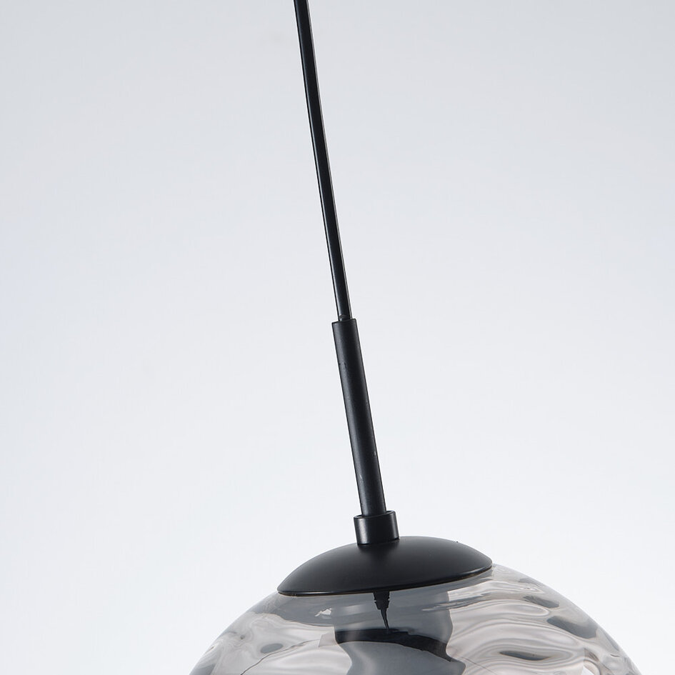 Moderne Pendelleuchte schwarz mit 3D gewelltem Rauchglas, 3-flammig - Carice