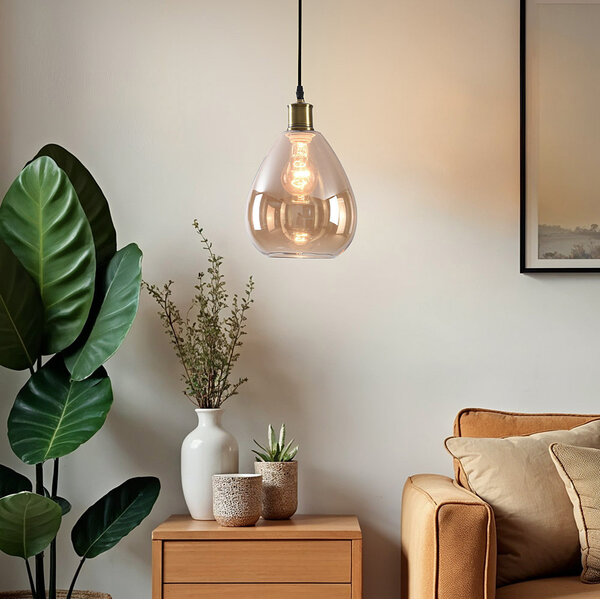 1-flammige Hängeleuchte Verona - amber - tropfenförmig glatt