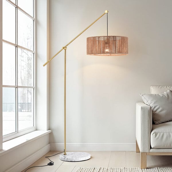 Stehlampe Bask verstellbar mit natürlichem Schirm - Messing