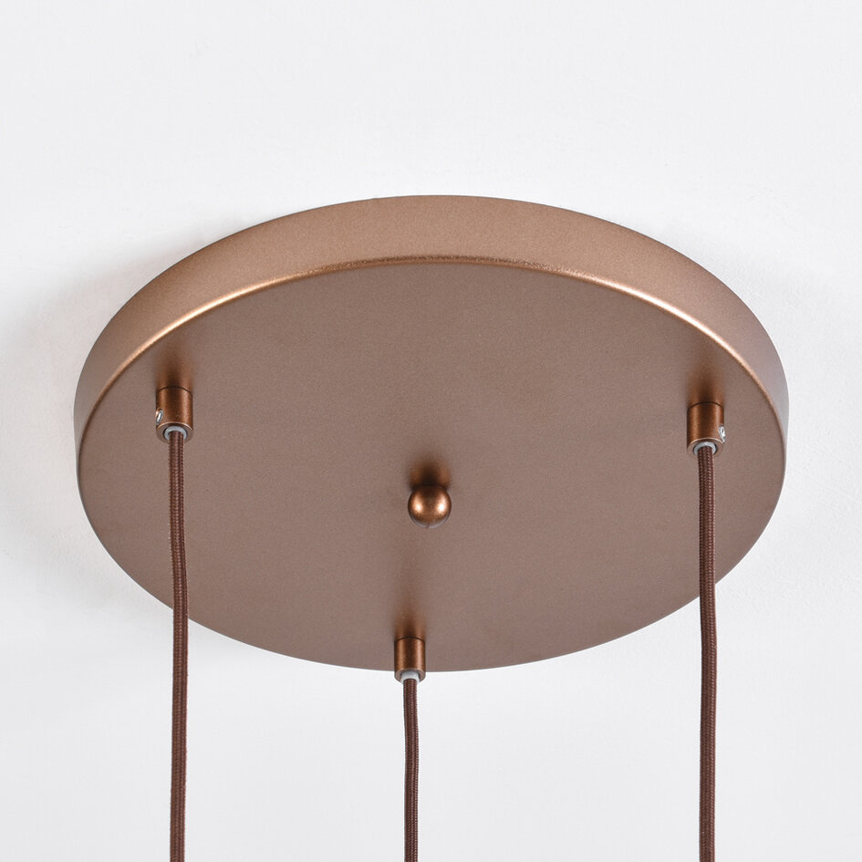 3-flammige Design-Pendelleuchte bronze mit amber Glas - Latte