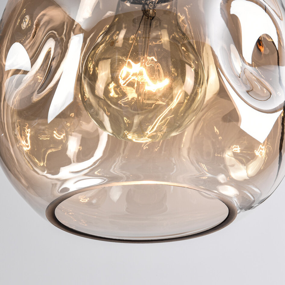 Design-Pendelleuchte Schwarz mit amber Glas, 3-flammig - Lainas