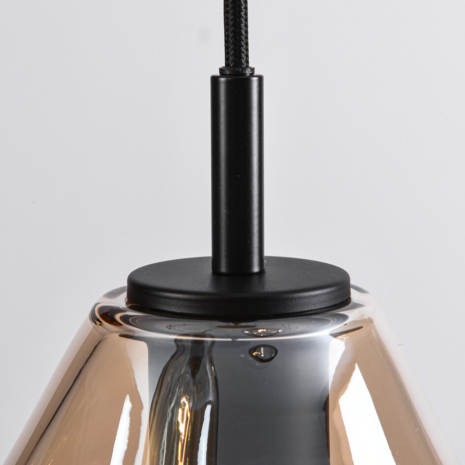 Design-Pendelleuchte Schwarz mit amber Glas, 3-flammig - Lainas