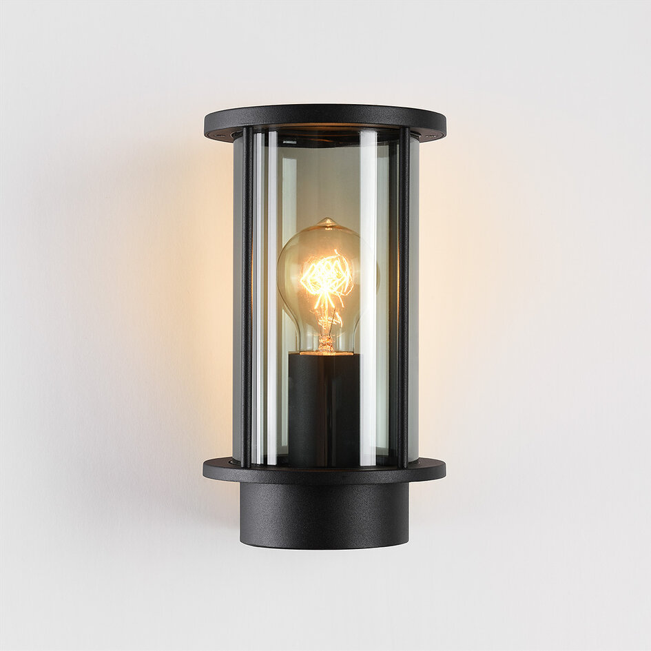 Außenwandleuchte mit Rauchglas, Peije - Schwarz