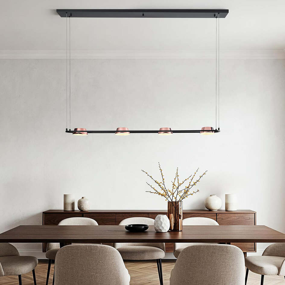 Moderne Pendelleuchte mit integrierten LEDs Schwarz und Roségold – Calisto