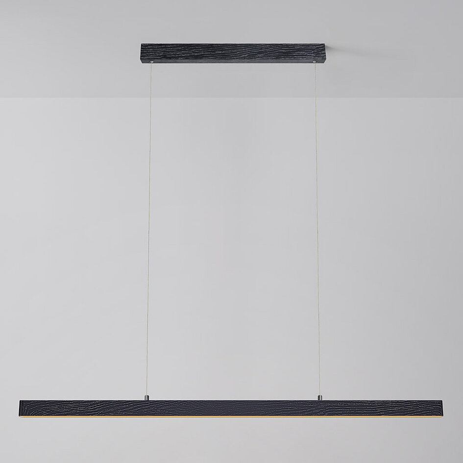 Minimalistische schwarze Pendelleuchte Andre mit Holzmuster - 3-stufig dimmbar
