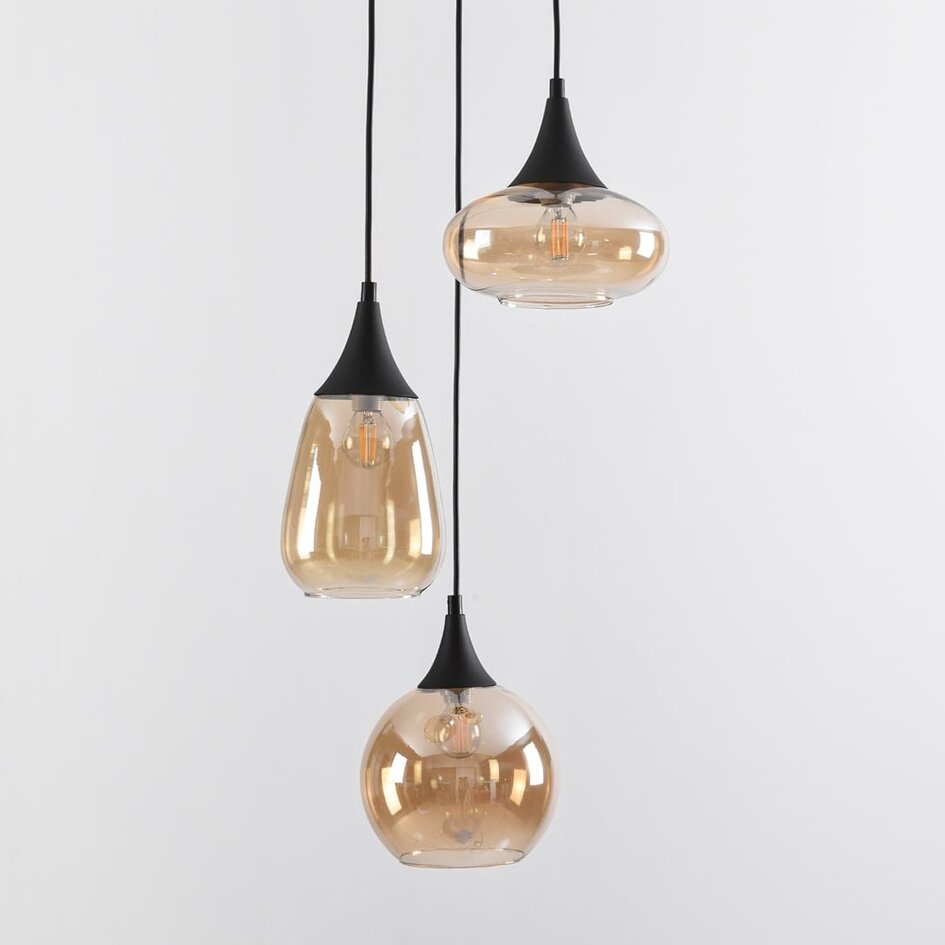 Moderne Pendelleuchte mit amber Glas, 3-flammig - Loua
