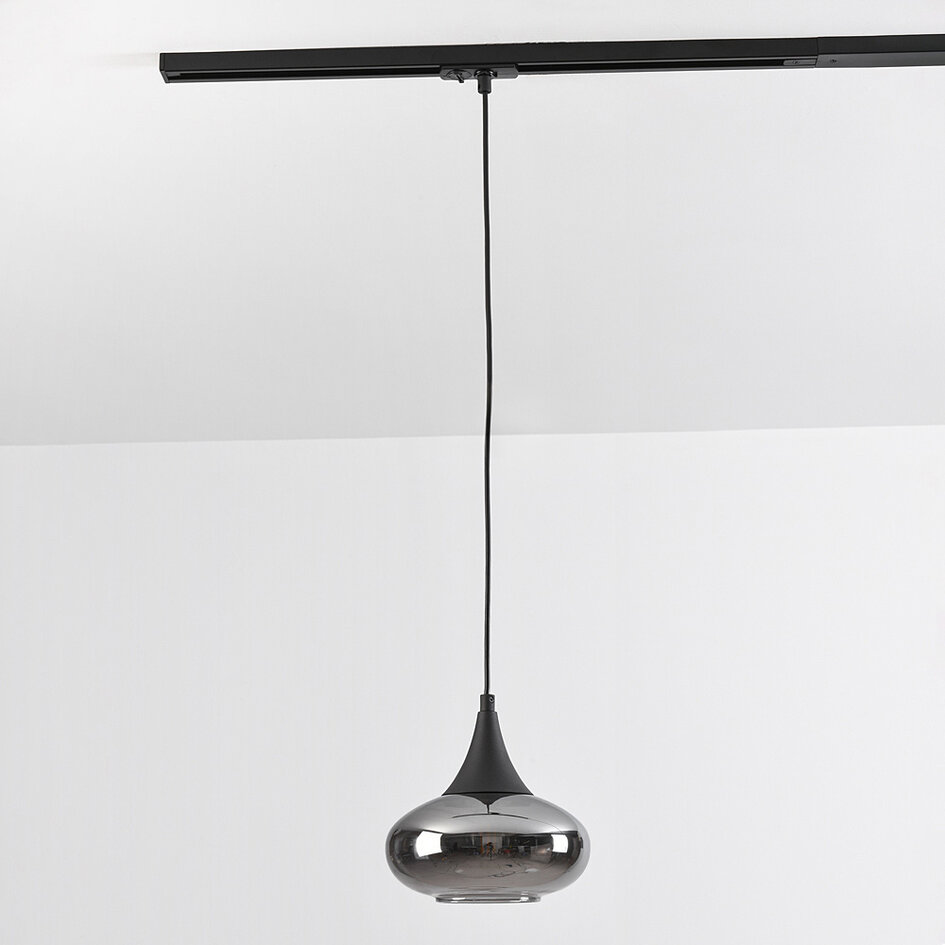 Pendelleuchte für 1-Phasen-Schiene Nill mit Rauchglas und Spiegeleffekt