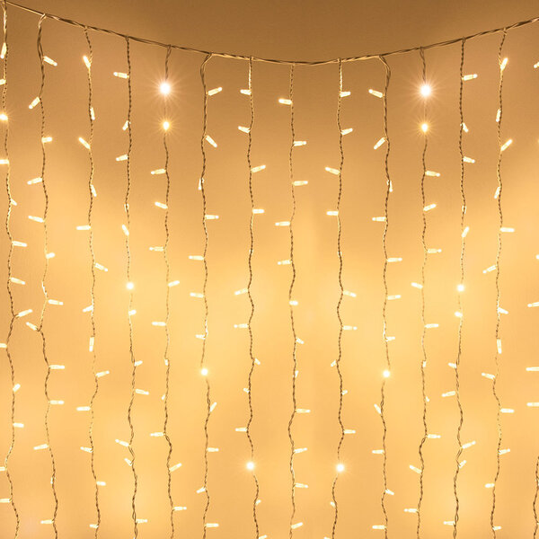 Lichtvorhang erweiterbar weiß | ab 2 Meter | 300 LEDs | 2200K extra warmweiß | Gummi