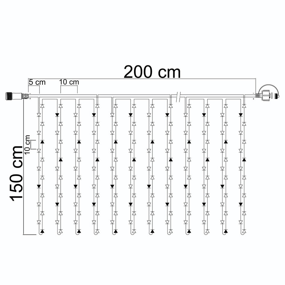 Lichtvorhang erweiterbar weiß | ab 2 Meter | 300 LEDs | 2200K extra warmweiß | Gummi