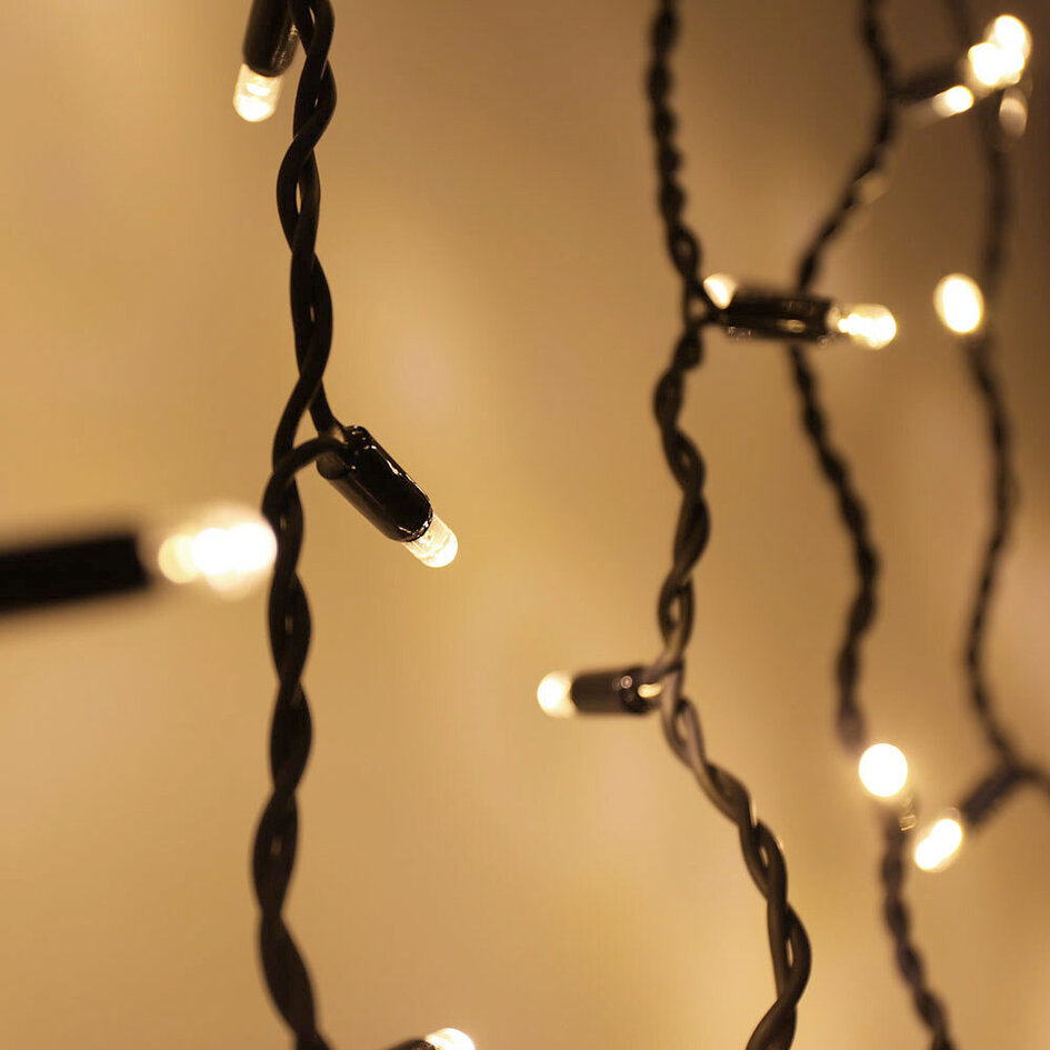 Lichtvorhang erweiterbar schwarz | ab 2 Meter | 300 LEDs | 2200K extra warmweiß | Gummi
