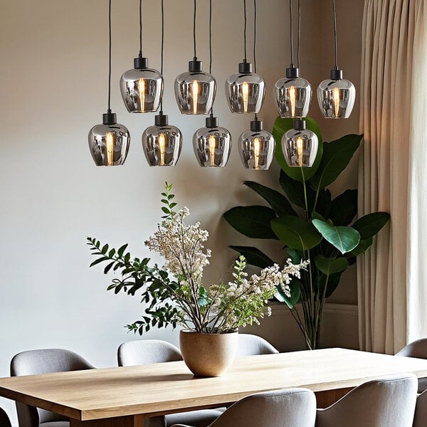 10-flammige Pendelleuchte schwarz mit rauchgrauem Glas - Stafford