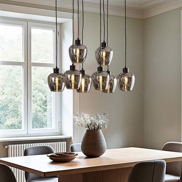 8-flammige Pendelleuchte schwarz mit rauchgrauem Glas - Sidney