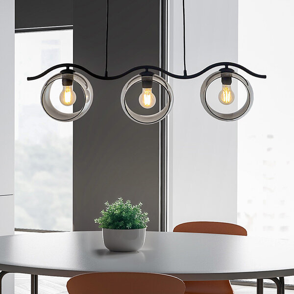 Moderne Pendelleuchte mit rundem Rauchglas, 3-flammig - Curvatura