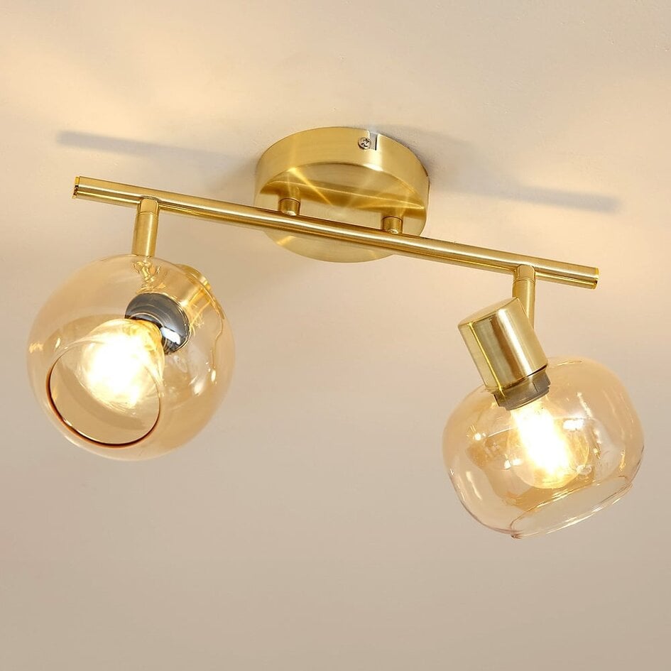 Deckenleuchte gold mit amber Glas, 2-flammig - Jenthe