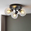 3-flammige runde Deckenlampe Jenthe - Schwarz mit transparentem Glas